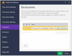 avast exclude file types